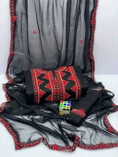 Cotton stuff  Balochi barik needle hand work 3 piece suits