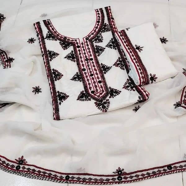 Cotton stuff  Balochi barik needle hand work 3 piece suits 2