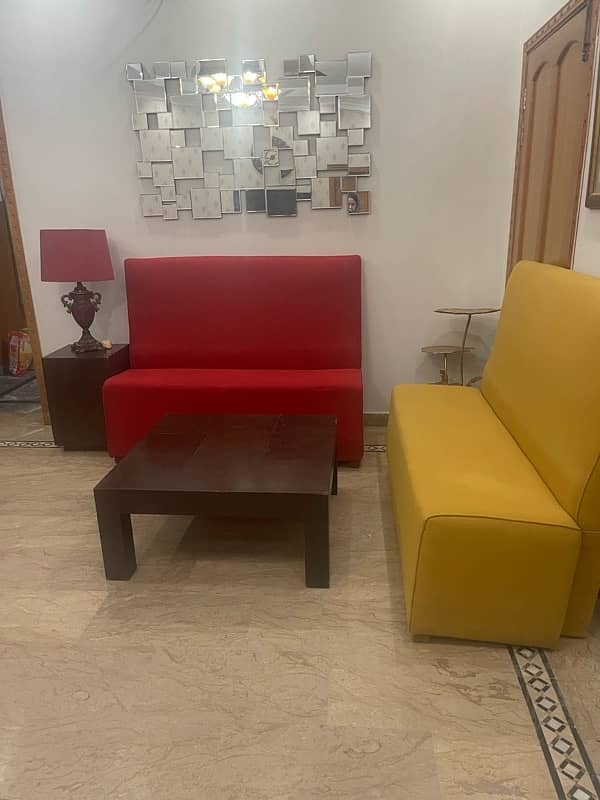 3 three seater sofas 1 red 2 mustard 2