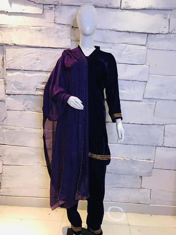 velvet suit with shafoon dupatta 0