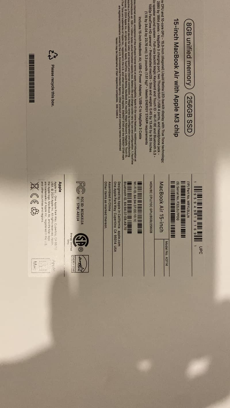 Sealed Macbook Air 2024 M3 15 Inch 3