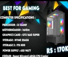 Gaming Pc i5 12400f GTX 1660super DDR4 RAM 3200MHz best for 4k Gaming