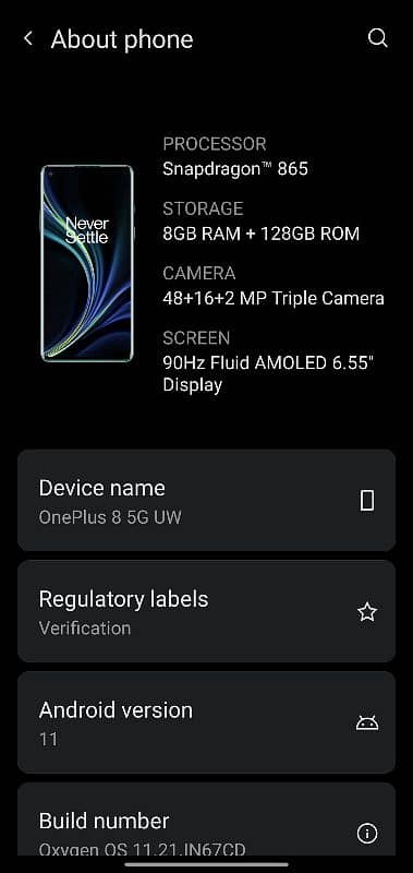 OnePlus 8 5G UW 128/8 single sim PTA Permanent Approved 3