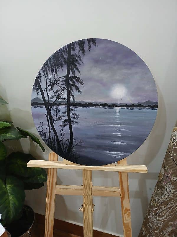 beautiful landscape on round canvas/customized artwork 1