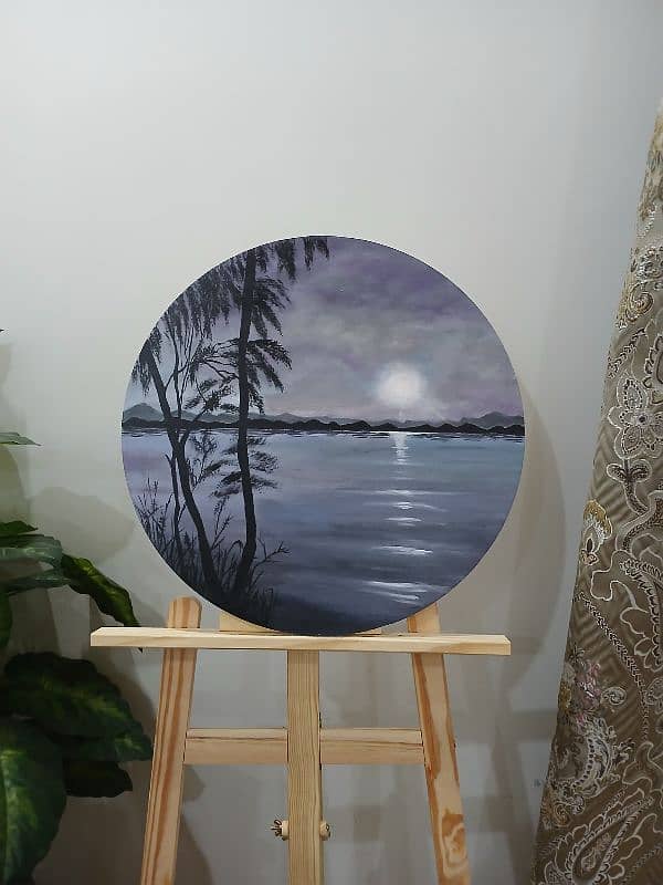 beautiful landscape on round canvas/customized artwork 2