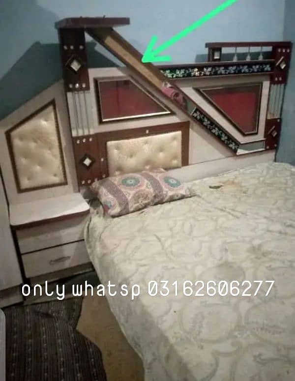 bed king size with mattress side table fre in orangi 1 number only cal 0