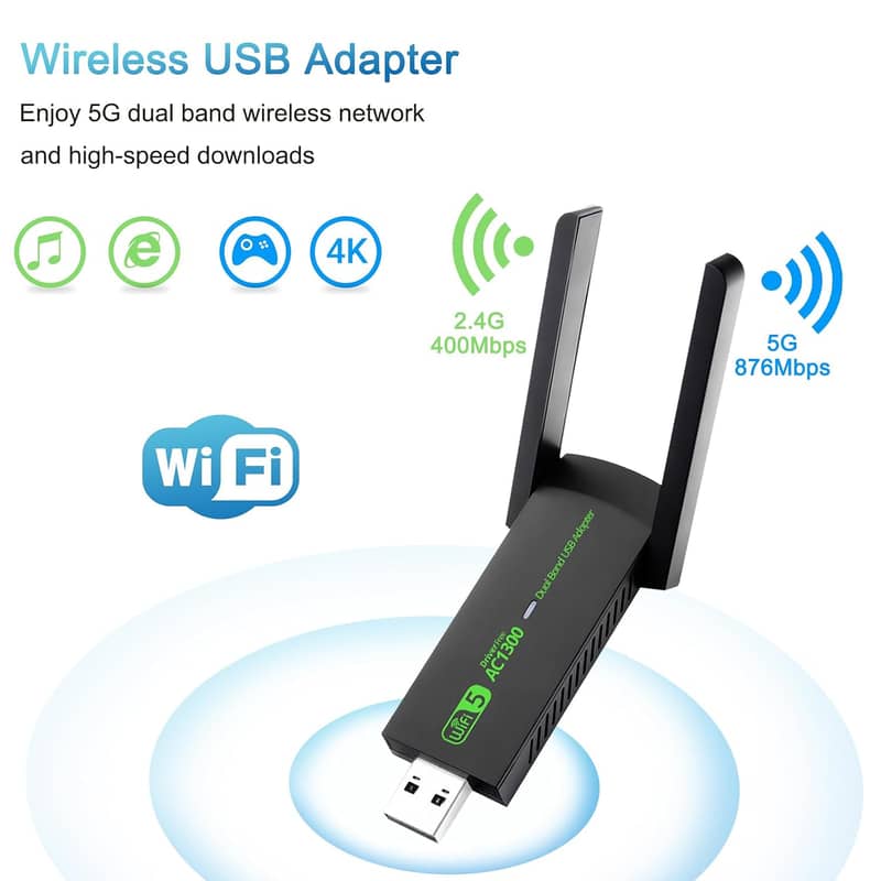 WiFi Dongle1300mpbs Wifi Adapter 3.0 USB WiFi Dual Band 2.4GHz/5GHz 10