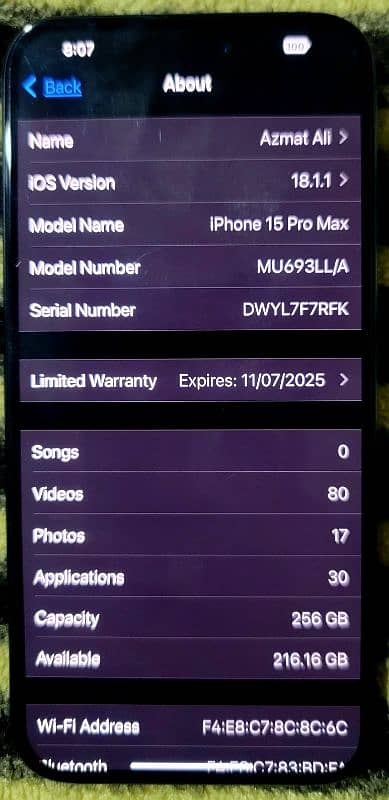 i phone 15pro max Battery Health 100% 5