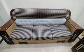 3+1+1 Sofa Set / Polyester+ Wood Work / Silver + Black