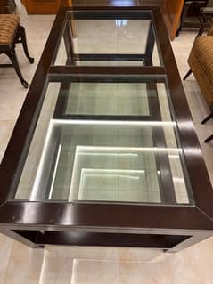 pure seasoned wood table with glass