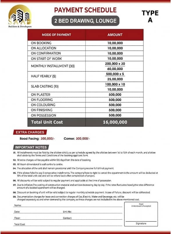 2 Bed dd 1150 Sq. F Apartment available in Different Floor On Installments At Prime Location Of Firdous 1