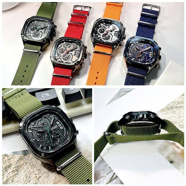 MEGIR Black Quartz Watch Men Waterproof Square Dial Wristwatch 0