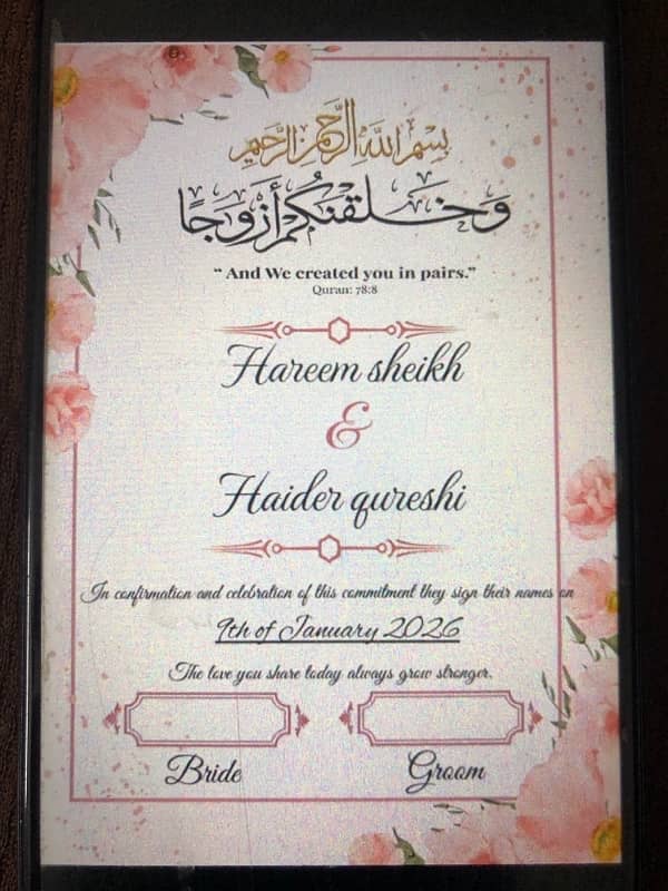 nikkah certificate with frame 1