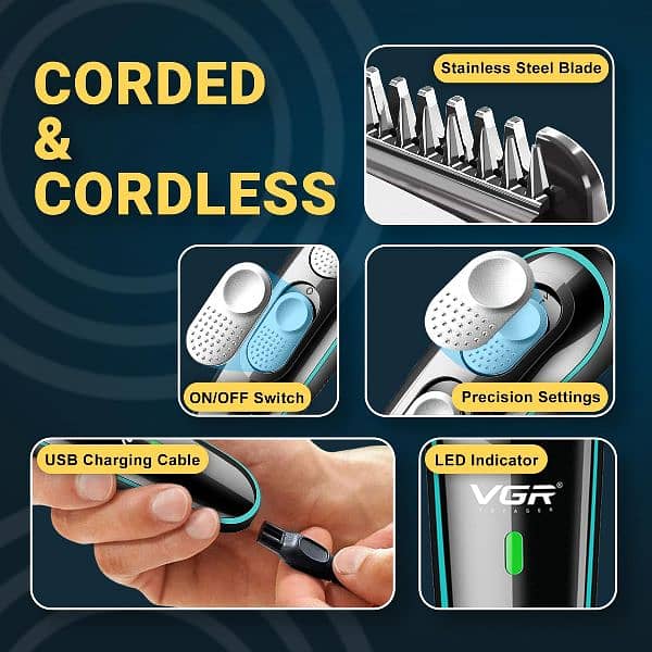 VGR V-055 Professional Cordless Rechargeable Beard Trimmer 1