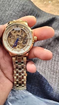 Rolex Skeleton Automatic Watch Two Chain With Golden Dial