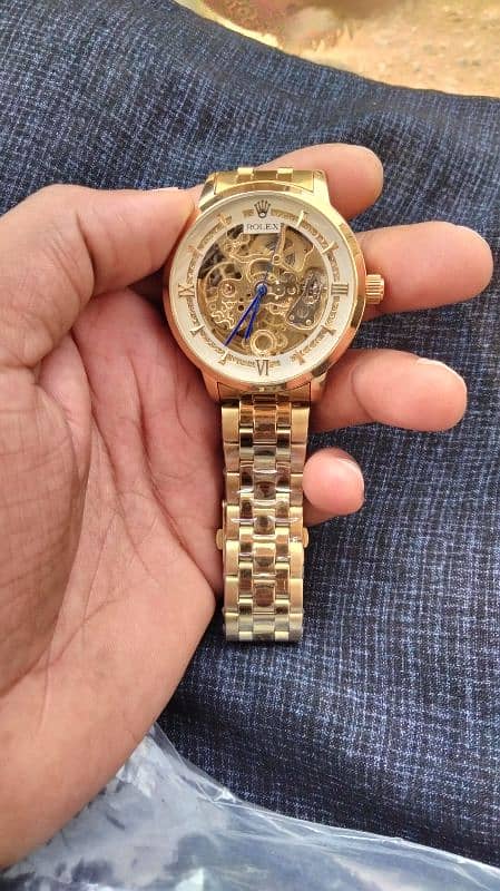 Rolex Skeleton Automatic Watch Two Chain With Golden Dial 1