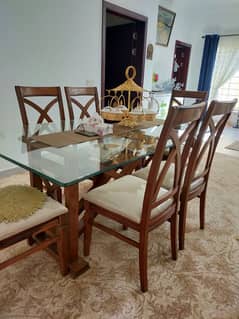 Dining Table - Premium Wood (6 Seater, Glass Top)