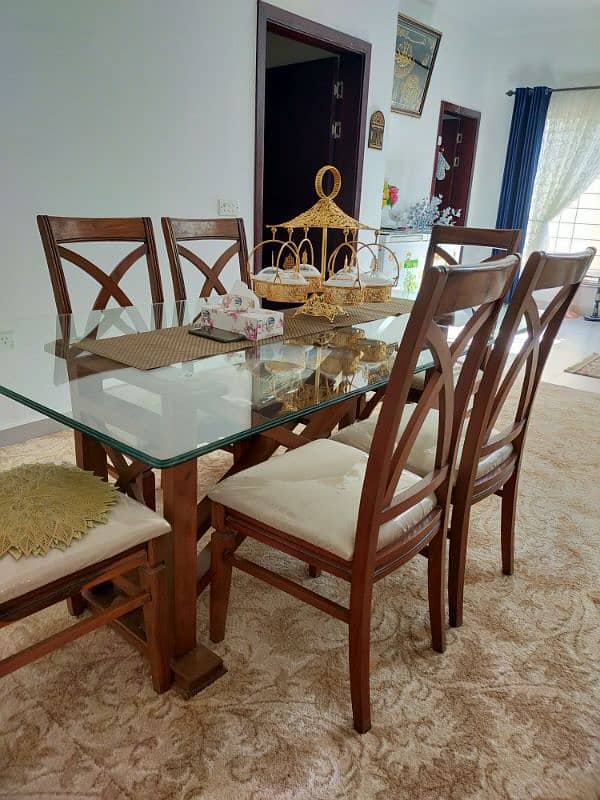 Dining Table - Premium Wood (6 Seater, Glass Top) 0