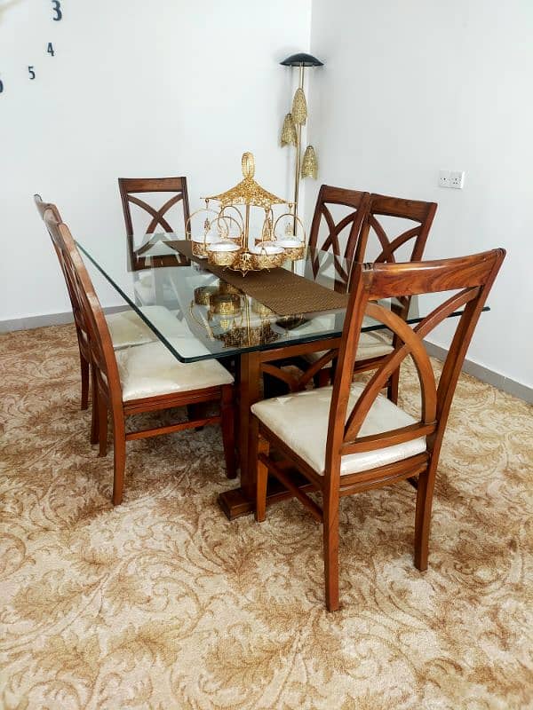 Dining Table - Premium Wood (6 Seater, Glass Top) 1