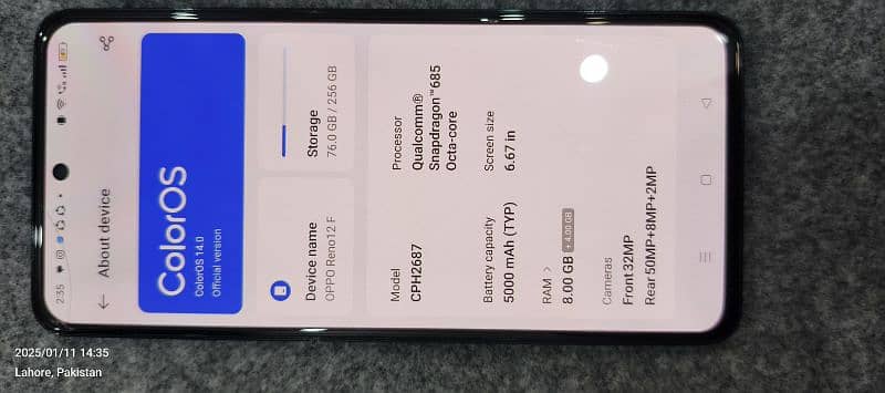 oppo reno F12  256 gb+ 8gb 1