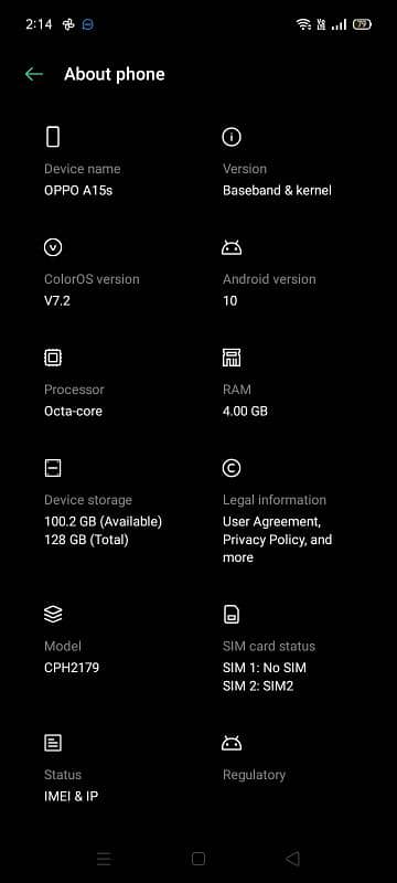 oppo A15s 128 memory 4 ram 1