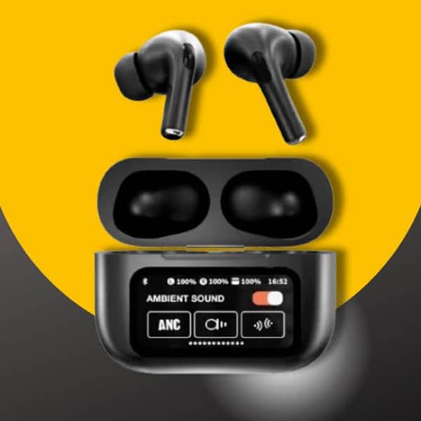 A9 Pro Wireless Earbuds with Mini Screen – Black | Noise Cancellation 2