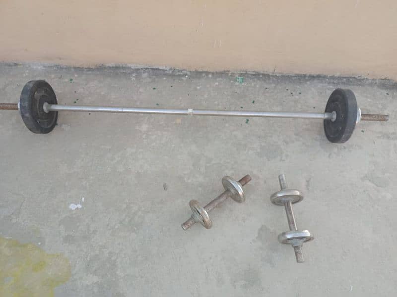 Dumbells, Multi Functional Gym Bench Press, Barbell Rod, Plates 7