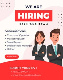 We Are Hiring Male & Female Satff For our Company (Job For Freshers)