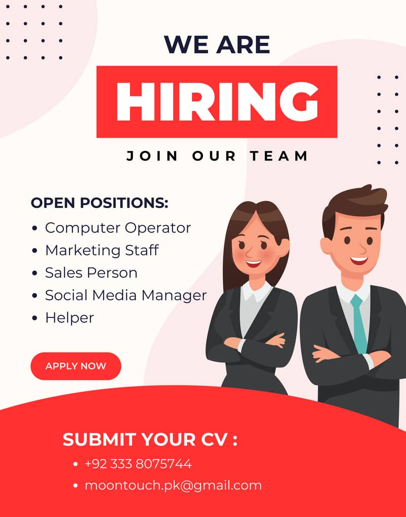 We Are Hiring Male & Female Satff For our Company (Job For Freshers) 0