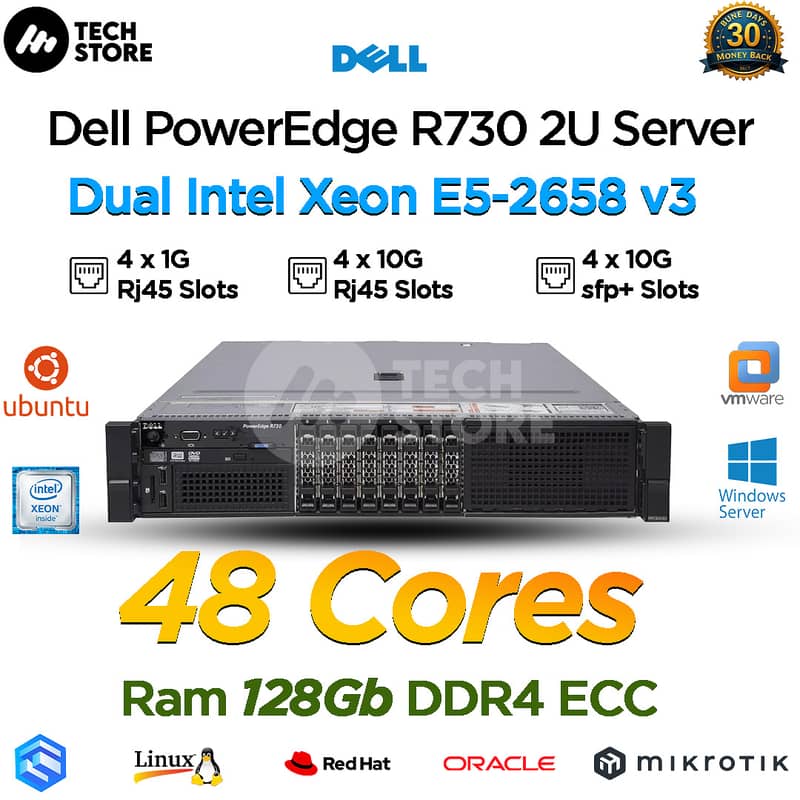 Dell PowerEdge R730 Server Dual Intel Xeon E5-2658 v3 128Gb Ram 0