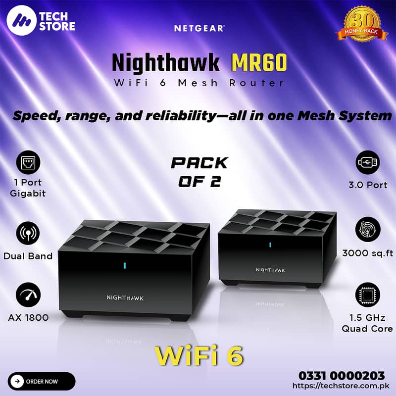 Netgear Mesh Router Nighthawk MR60 WiFi 6 Pack of 2 (Branded Used) 0