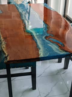 Elegant epoxy resin river design dining table