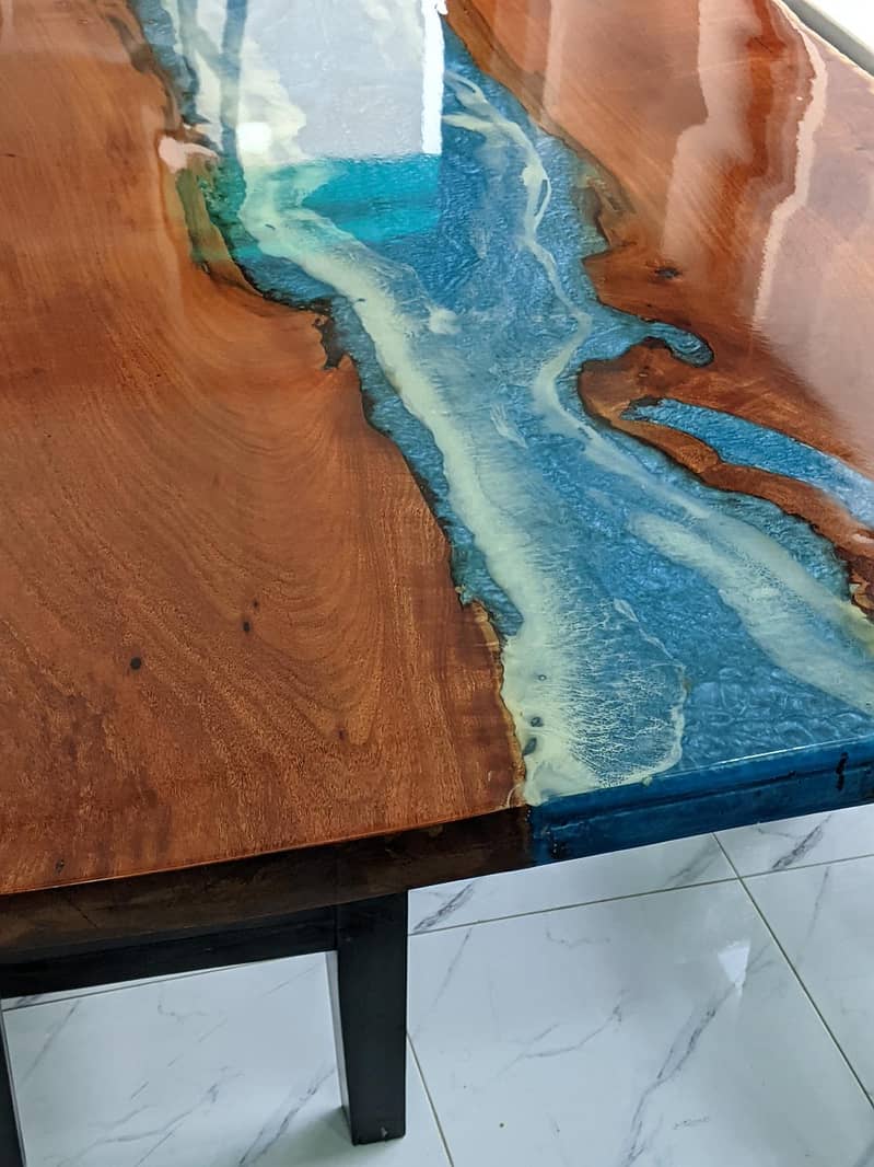 Epoxy-resin river wooden dining table 1