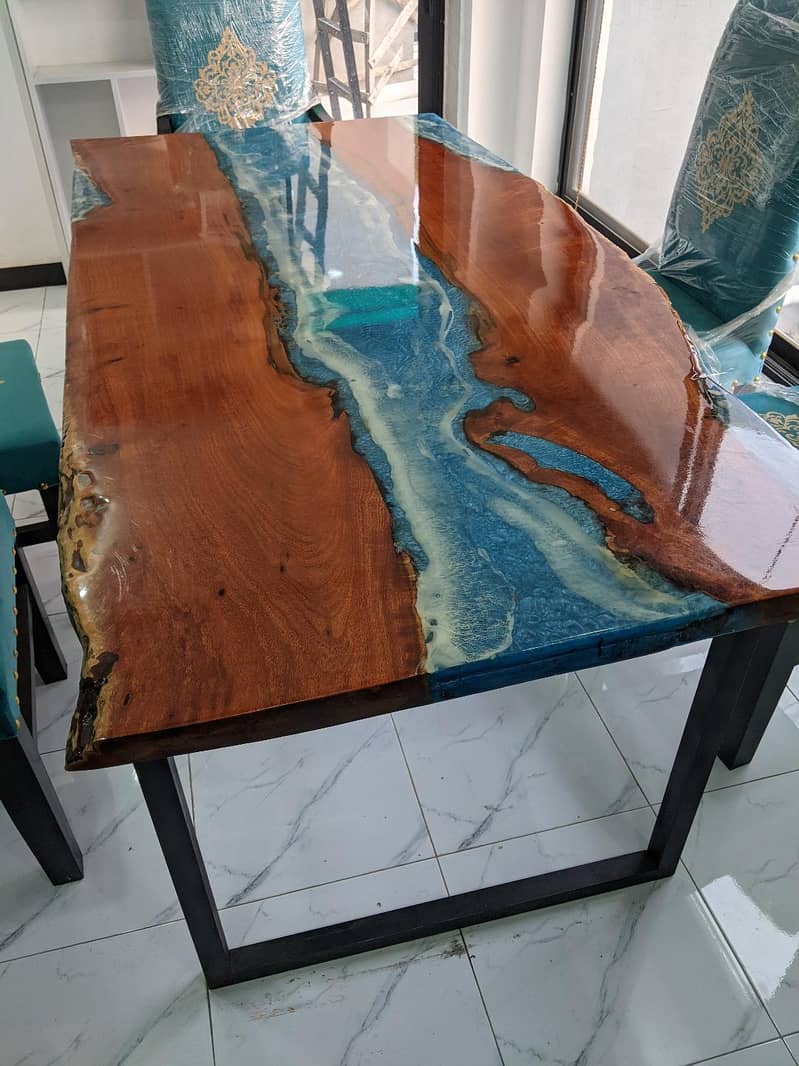 Epoxy-resin river wooden dining table 2