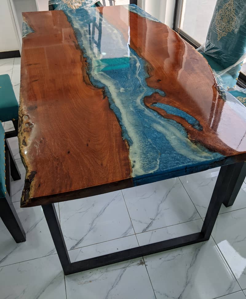 Epoxy-resin river wooden dining table 3