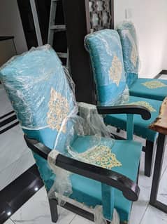 Set of 6 cloth blue dining chairs