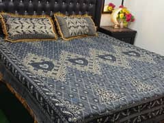 Elegant Double BedSheet Set - 3 Pcs Multani Gultex Embroidered in Grey