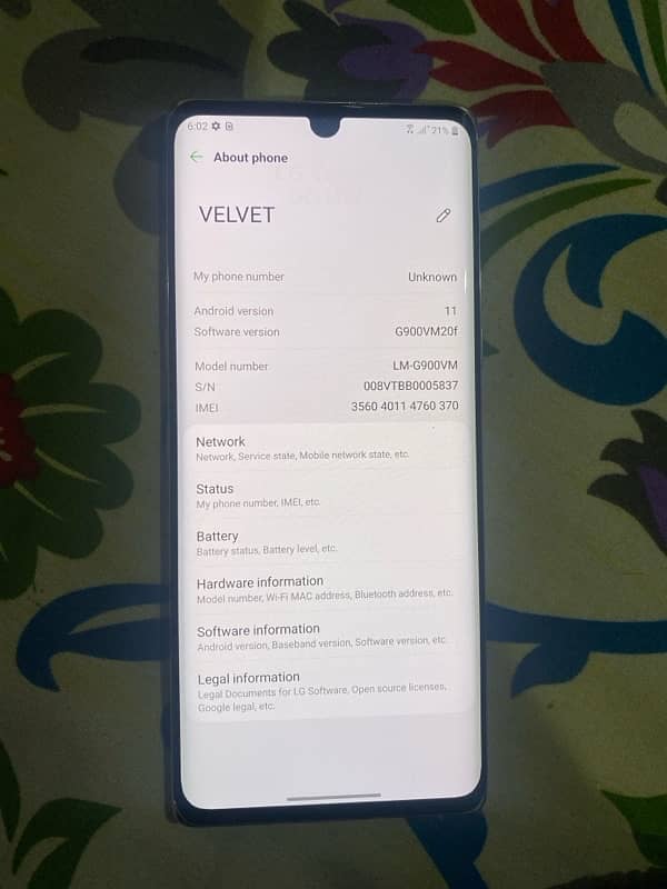 LG velvet 5G 8/128 5