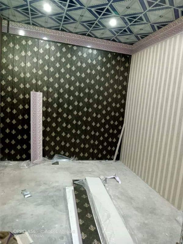 pvc Wallpaper sheet. wall panel. wood & vinyl floor. ceiling. Blinds. grass 2