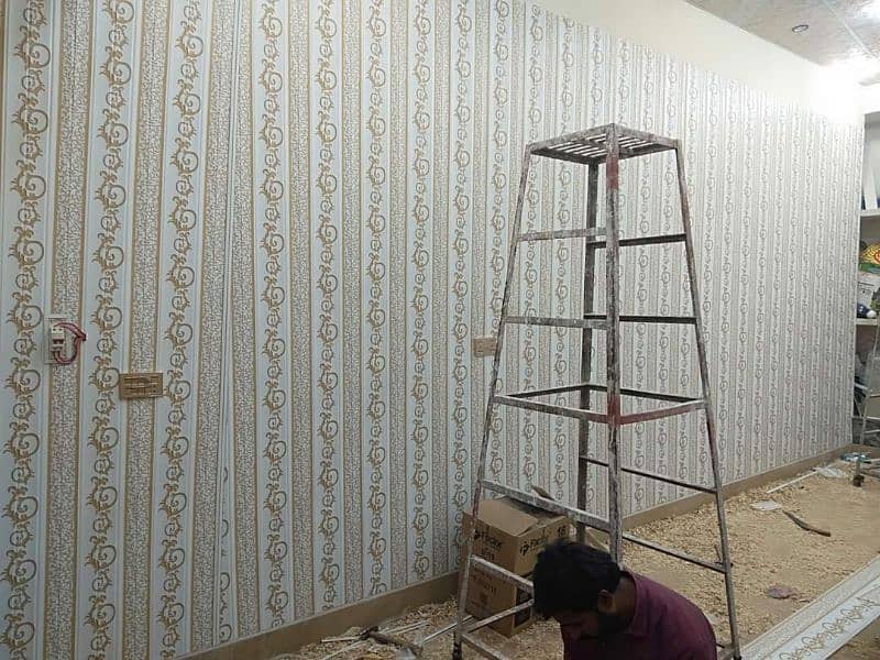 pvc Wallpaper sheet. wall panel. wood & vinyl floor. ceiling. Blinds. grass 5