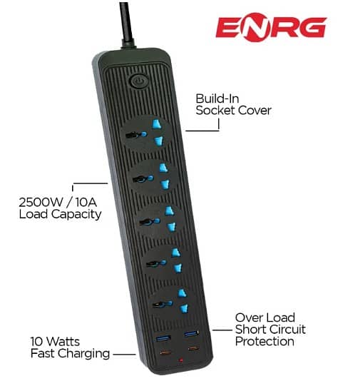 FIXED PRICE. . . ENRG SMART EXTENSION BOARD 5 PWR +2 USB A+C PORTS!!! 5