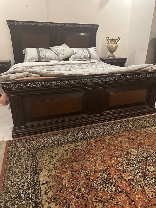 Wooden Bed with Dresser, Side Tables and New Mattress 2