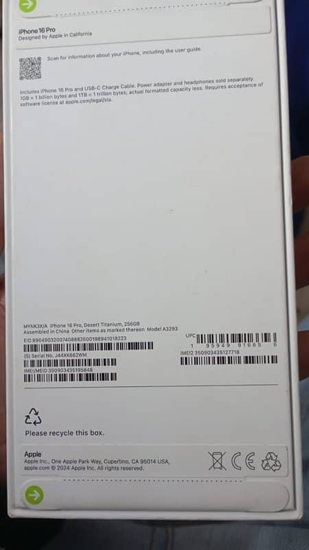 I phone 16 pro 256gb Box Peak Titanium Clor Factory Unlock 0