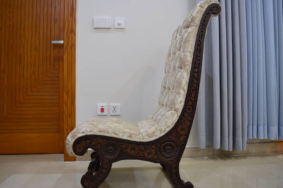 Tufted High-Back Chairs with Glass-Top Table. 2