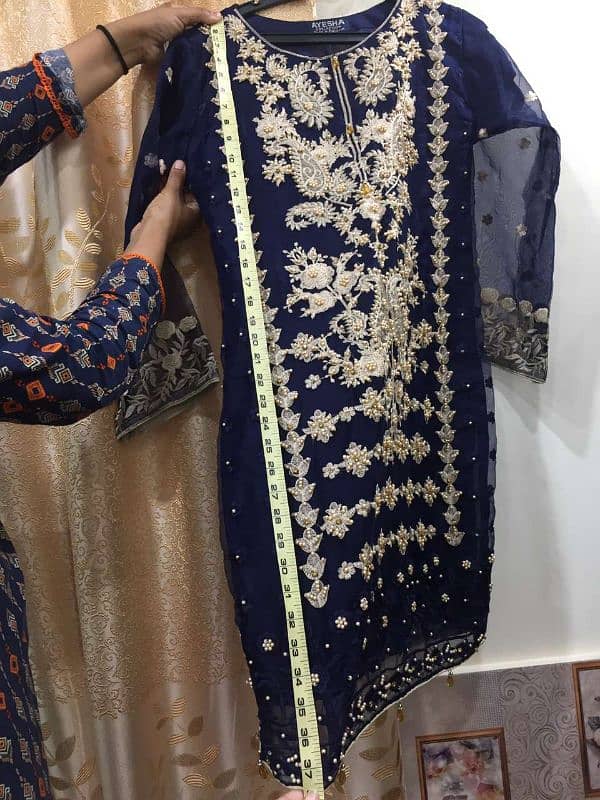 price 2999. three peice embroided shalwar kameez dress , royal blue 7