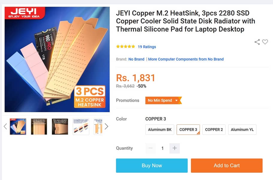 JEYI COPPER M. 2 HEATSINK, 03PCS 2280 SSD WITH THERMAL SILICONE PAD!!! 13