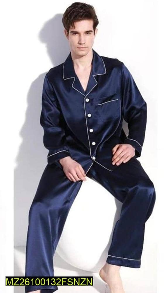 2 Pcs Men's Stitched Silk Plain Sleep Wear (Price Can Be Negotiate) 4