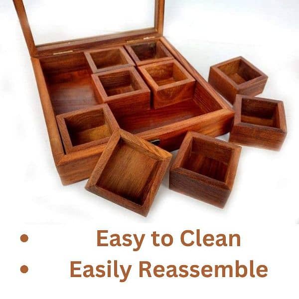 Wooden Spice Box with 9 Compartments and Transparent Lid Premium Q 4