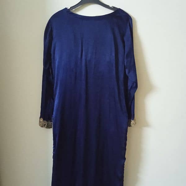 Navy blue silk party dress 0