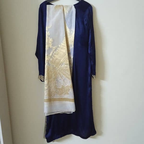 Navy blue silk party dress 3